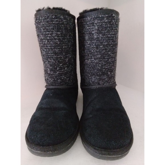 Minnetonka Black Gray Suede Sheepskin Fur Lined Boots 86510 Womens Size 8 - Picture 3 of 10